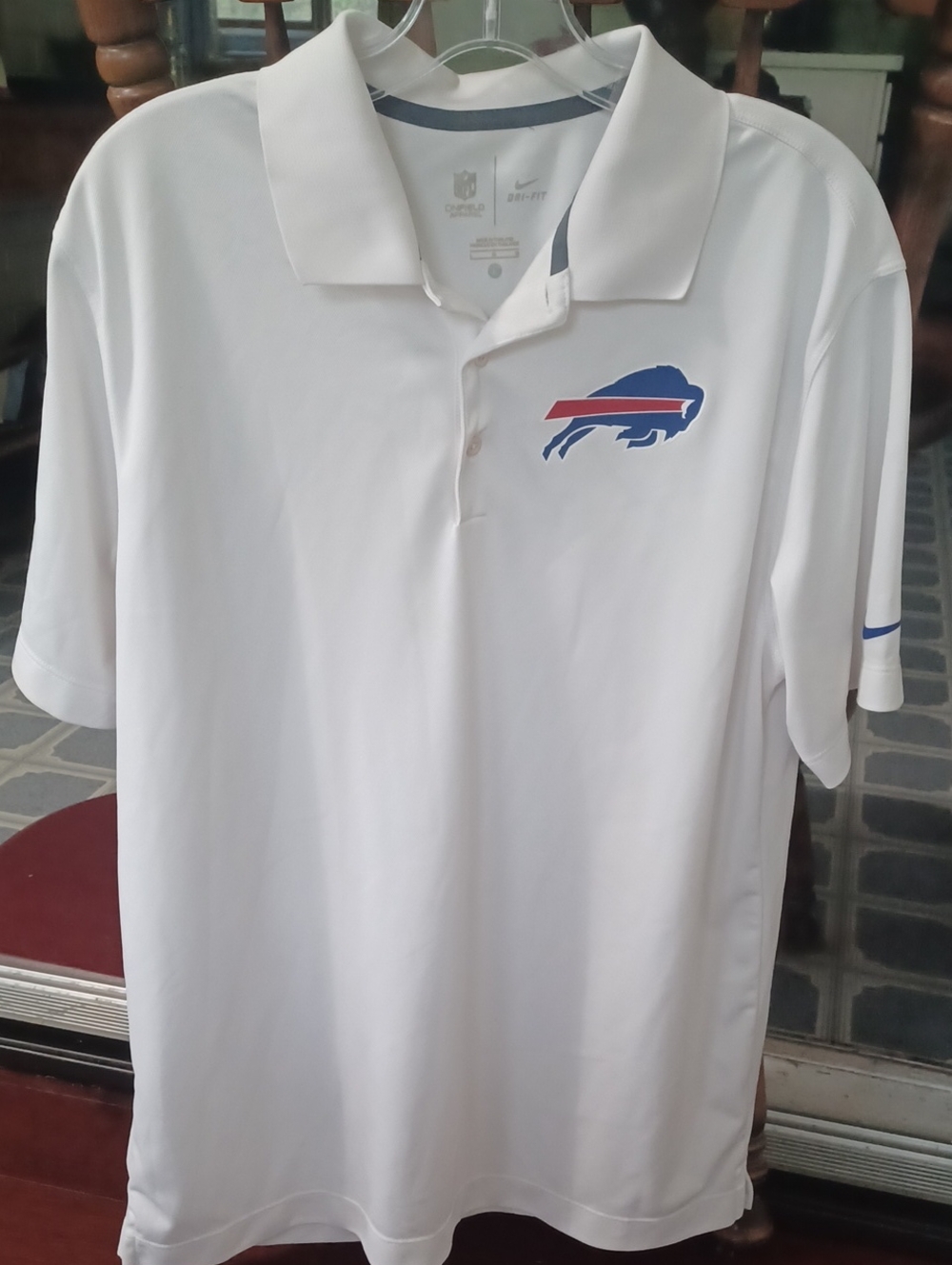 Nike White Polo with Blue and Red Buffalo Logo
